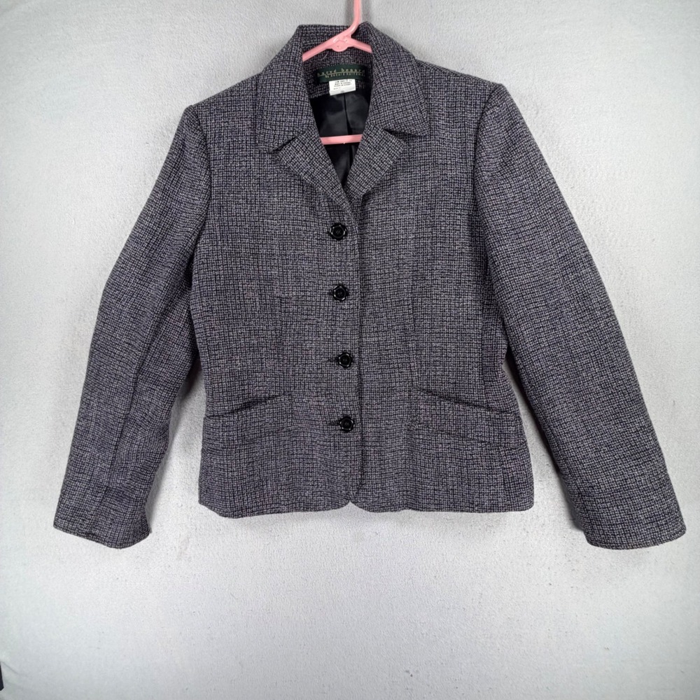 Herve Benard Women's Size 8 Gray Plaid Wool Blazer Jacket Tailored Made Ukraine